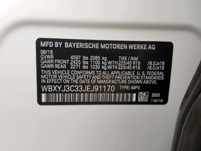 WBXYJ3C33JEJ91170 - 2018 BMW X2 SDRIVE2 白色 照片 10