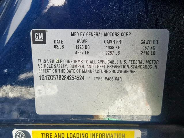 1G1ZG57B284254524 - 2008 CHEVROLET MALIBU LS BLUE photo 10