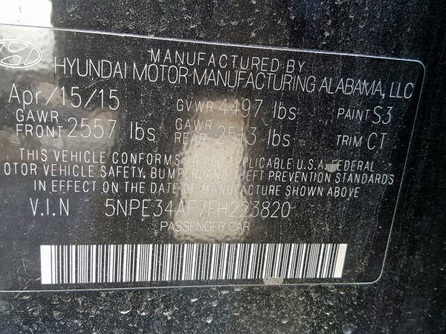 5NPE34AF7FH223820 - 2015 HYUNDAI SONATA SPO BLACK photo 10