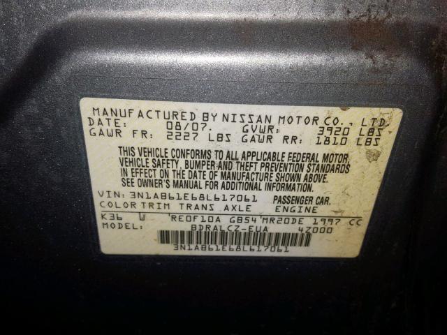 3N1AB61E68L617061 - 2008 NISSAN SENTRA 2.0 GRAY photo 10