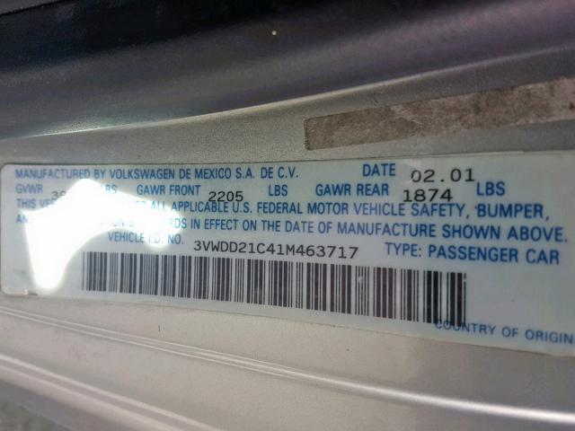 3VWDD21C41M463717 - 2001 VOLKSWAGEN NEW BEETLE ნაცრისფერი ფოტო 10