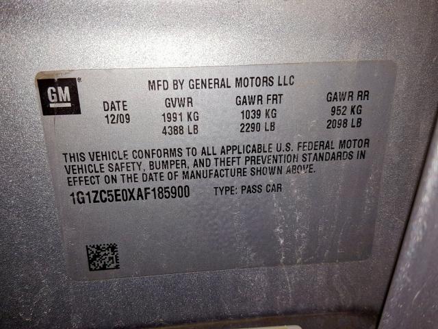 1G1ZC5E0XAF185900 - 2010 CHEVROLET MALIBU 1LT ვერცხლისფერი ფოტო 10