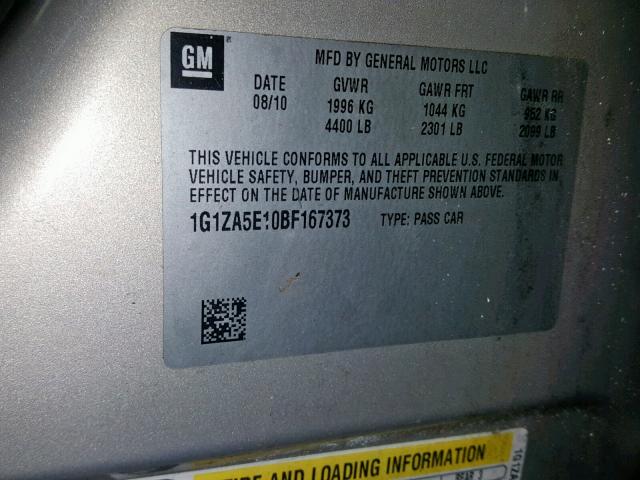 1G1ZA5E10BF167373 - 2011 CHEVROLET MALIBU LS TAN photo 10