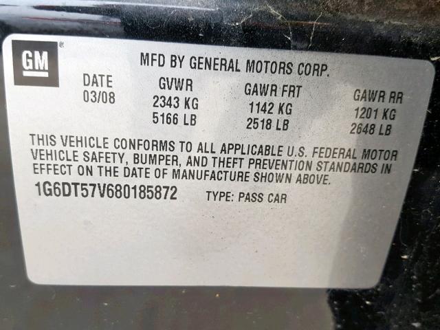 1G6DT57V680185872 - 2008 CADILLAC CTS HI FEA BLACK photo 10