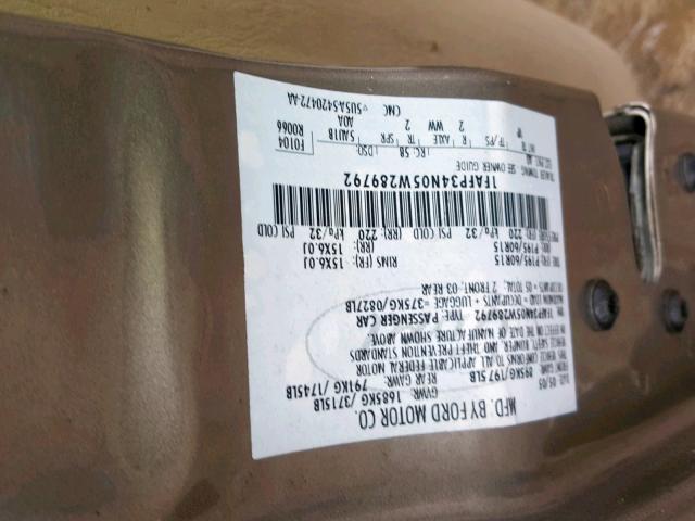 1FAFP34N05W289792 - 2005 FORD FOCUS ZX4 BROWN photo 10