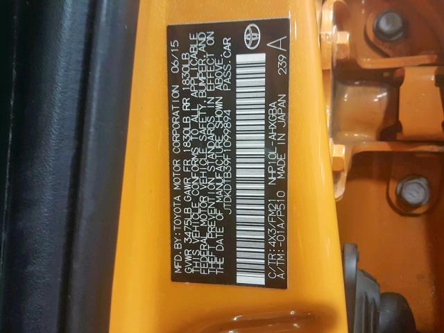 JTDKDTB39F1099894 - 2015 TOYOTA PRIUS C ORANGE photo 10