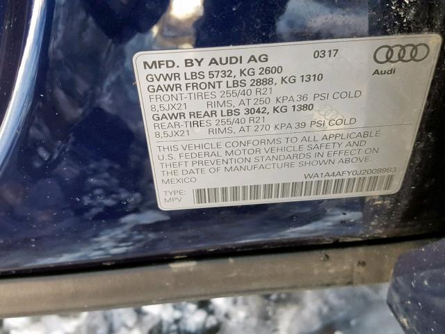 WA1A4AFY0J2008983 - 2018 AUDI SQ5 PREMIU BLUE photo 10