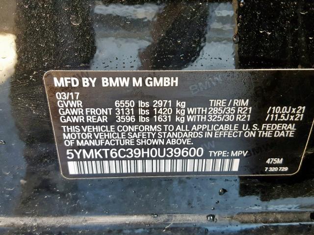 5YMKT6C39H0U39600 - 2017 BMW X5 M BLACK photo 10
