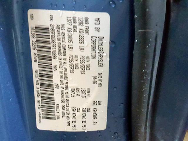 2A8GF68X87R176899 - 2007 CHRYSLER PACIFICA T BLUE photo 10