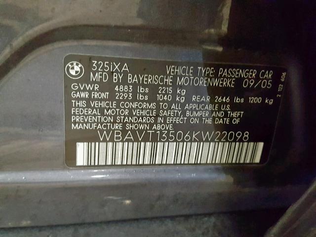 WBAVT13506KW22098 - 2006 BMW 325 XIT GRAY photo 10