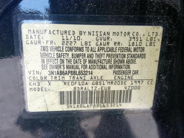 3N1AB6AP8BL653214 - 2011 NISSAN SENTRA 2.0 BLACK photo 10