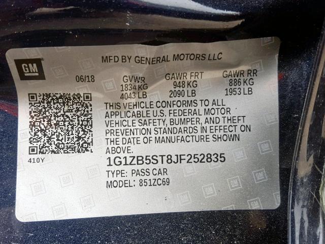 1G1ZB5ST8JF252835 - 2018 CHEVROLET MALIBU LS BLUE photo 10