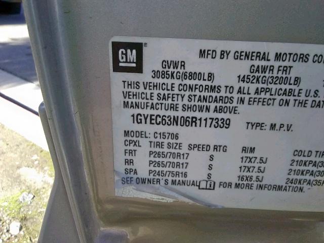 1GYEC63N06R117339 - 2006 CADILLAC ESCALADE L GOLD photo 10