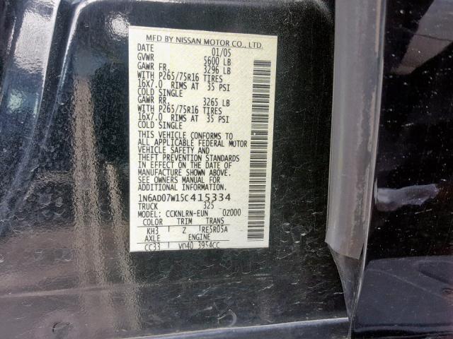 1N6AD07W15C415334 - 2005 NISSAN FRONTIER C BLACK photo 10