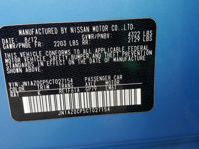 JN1AZ0CP5CT027154 - 2012 NISSAN LEAF SV BLUE photo 10