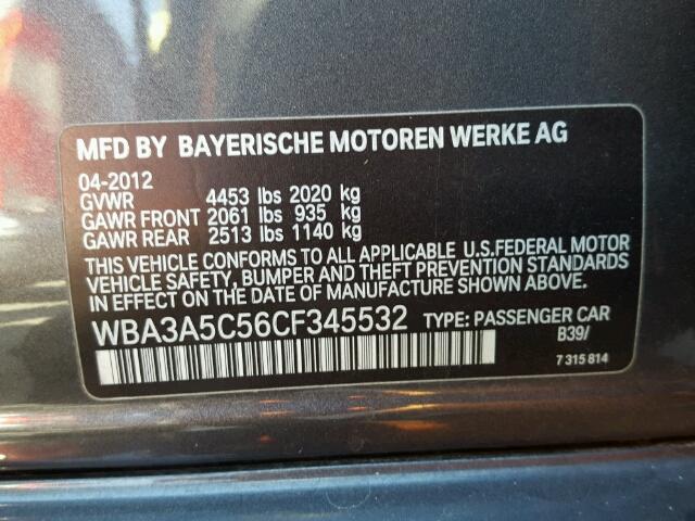 WBA3A5C56CF345532 - 2012 BMW 328I GRAY photo 10