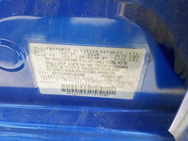 3N1CE2CPXFL375282 - 2015 NISSAN VERSA NOTE BLUE photo 10