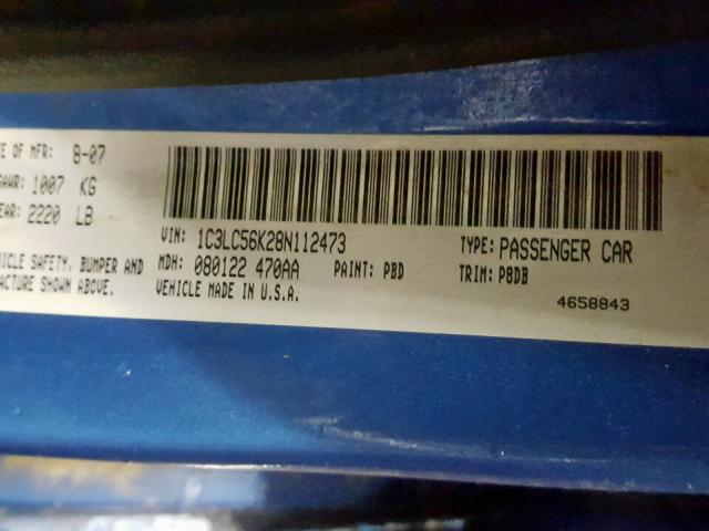 1C3LC56K28N112473 - 2008 CHRYSLER SEBRING TO BLUE photo 10