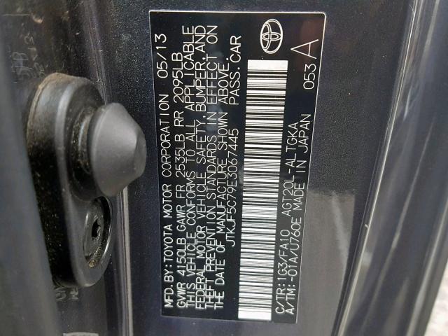 JTKJF5C79E3067445 - 2014 TOYOTA SCION TC GRAY photo 10