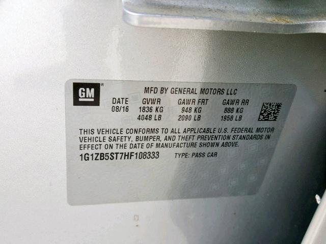 1G1ZB5ST7HF108333 - 2017 CHEVROLET MALIBU LS SILVER photo 10