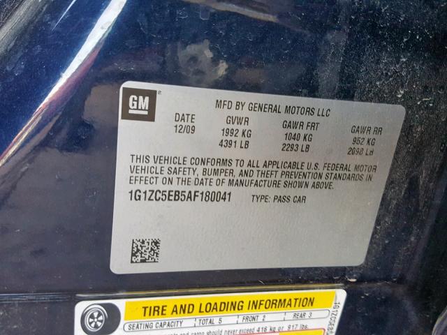 1G1ZC5EB5AF180041 - 2010 CHEVROLET MALIBU 1LT ლურჯი ფოტო 10