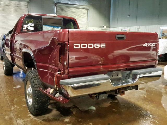 3B7KF26602M225078 - 2002 DODGE RAM 2500 BURGUNDY photo 3