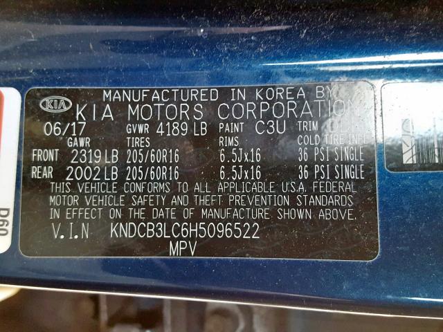 KNDCB3LC6H5096522 - 2017 KIA NIRO FE BLUE photo 10