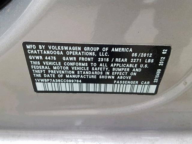 1VWBP7A36CC099784 - 2012 VOLKSWAGEN PASSAT SE TAN photo 10