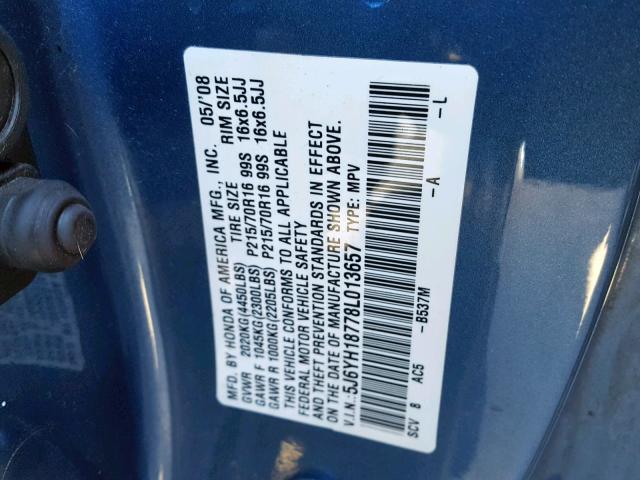 5J6YH18778L013657 - 2008 HONDA ELEMENT EX BLUE photo 10