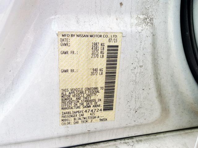 1N4BL3AP6FC474724 - 2015 NISSAN ALTIMA 3.5 WHITE photo 10