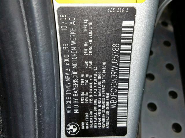 WBXPC93439WJ25788 - 2009 BMW X3 XDRIVE3 SILVER photo 10