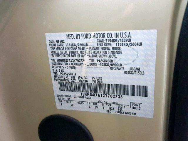 1LNHM87A12Y702736 - 2002 LINCOLN LS WHITE photo 10