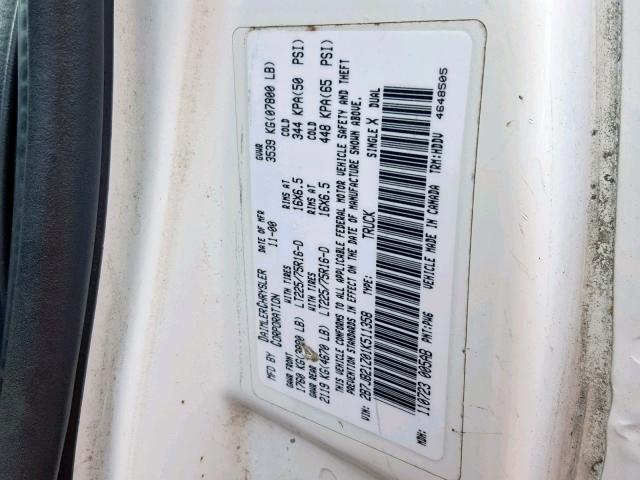 2B7JB21Z01K511358 - 2001 DODGE RAM VAN B2 WHITE photo 10