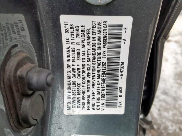 19XFA1F64BE041282 - 2011 HONDA CIVIC LX-S SILVER photo 10