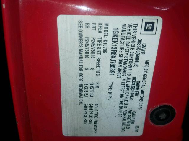 1GKEK13R6XJ785391 - 1999 GMC YUKON RED photo 10