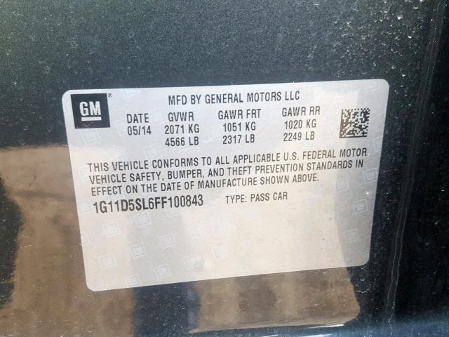 1G11D5SL6FF100843 - 2015 CHEVROLET MALIBU 2LT GRAY photo 10