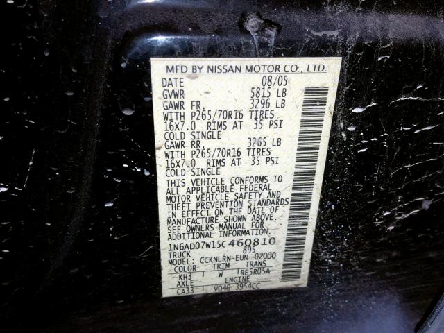 1N6AD07W15C460810 - 2005 NISSAN FRONTIER C TWO TONE photo 10