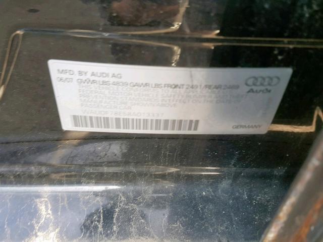 WAUDF78E58A013337 - 2008 AUDI A4 2.0T QU BLACK photo 10