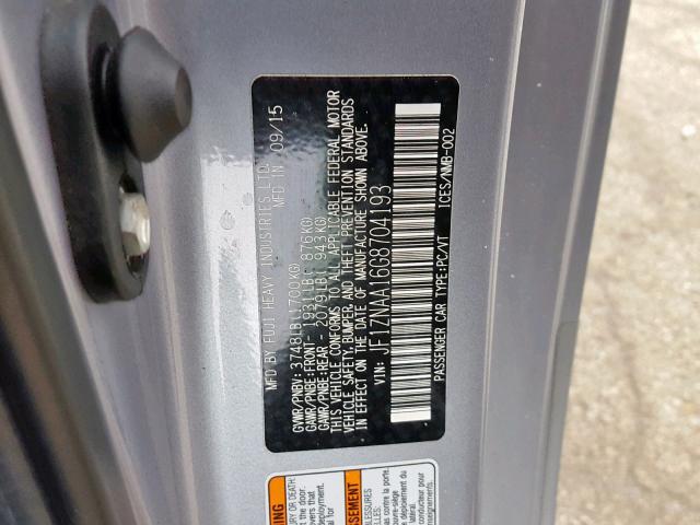 JF1ZNAA16G8704193 - 2016 TOYOTA SCION FR-S GRAY photo 10