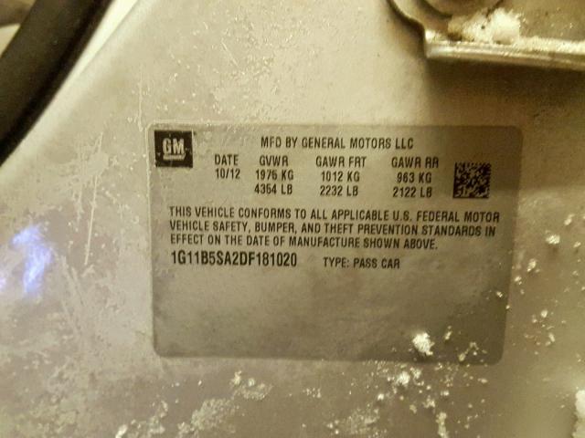 1G11B5SA2DF181020 - 2013 CHEVROLET MALIBU LS SILVER photo 10