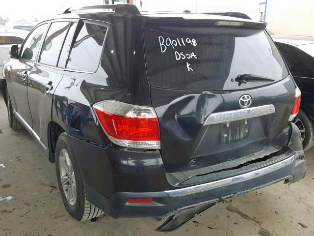 5TDZK3EH6BS039581 - 2011 TOYOTA HIGHLANDER BLACK photo 3