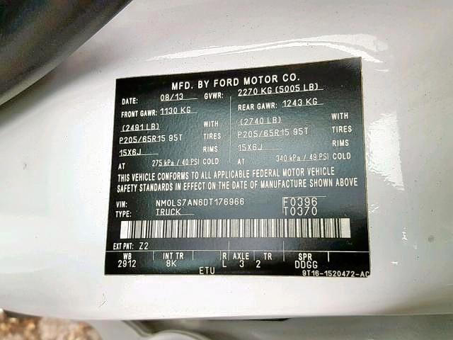 NM0LS7AN6DT176966 - 2013 FORD TRANSIT CO WHITE photo 10