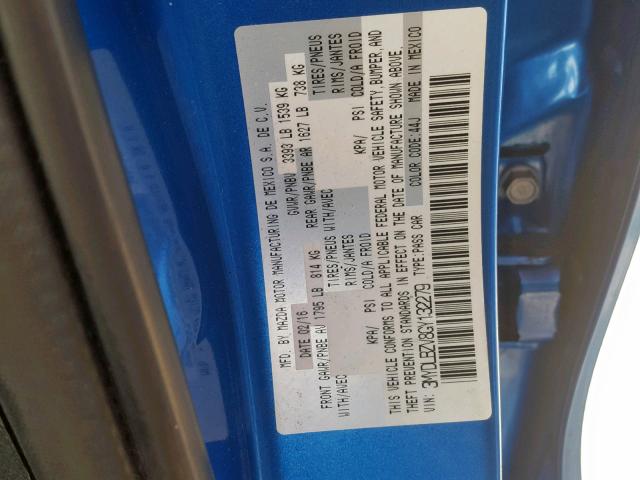 3MYDLBZV8GY132279 - 2016 TOYOTA SCION IA BLUE photo 10