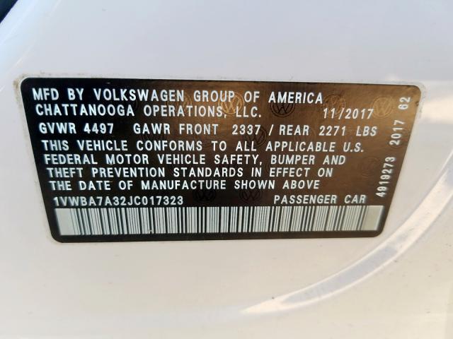 1VWBA7A32JC017323 - 2018 VOLKSWAGEN PASSAT SE  photo 10