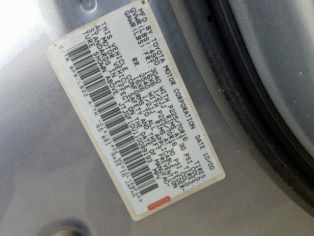 JTJGF10U110089193 - 2001 LEXUS RX 300 GRAY photo 10