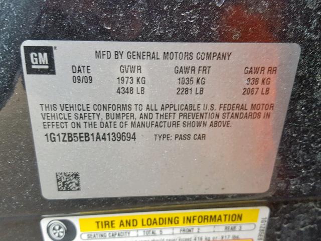 1G1ZB5EB1A4139694 - 2010 CHEVROLET MALIBU LS BLACK photo 10