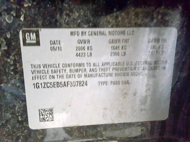 1G1ZC5EB5AF307824 - 2010 CHEVROLET MALIBU 1LT 黑色 照片 10