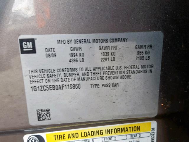 1G1ZC5EB0AF119860 - 2010 CHEVROLET MALIBU 1LT 棕色 照片 10