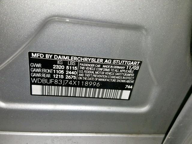 WDBUF83J74X118996 - 2004 MERCEDES-BENZ E 500 4MAT SILVER photo 10