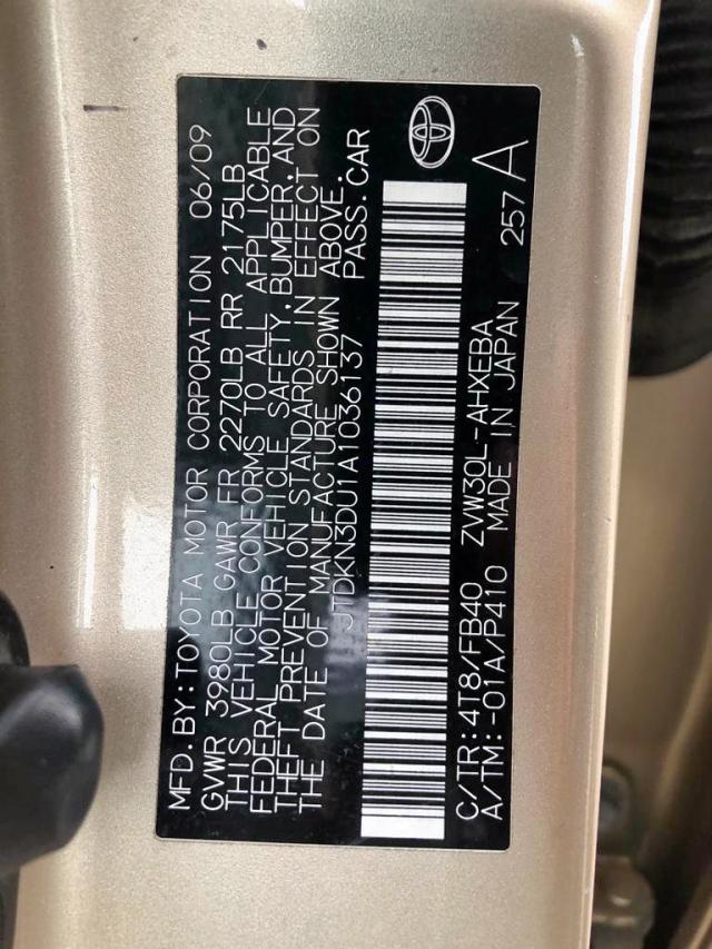 JTDKN3DU1A1036137 - 2010 TOYOTA PRIUS TAN photo 10